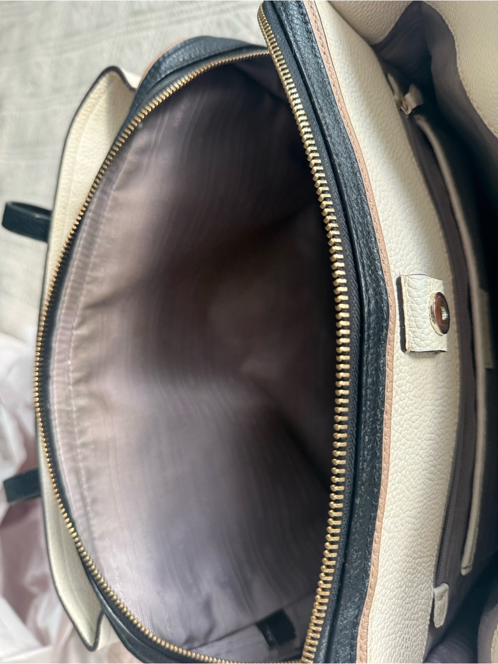 Kate Spade Hudson Colorblocked Large Work Tote Two-Tone Leather Tote Bag Cream - Picture 9 of 17
